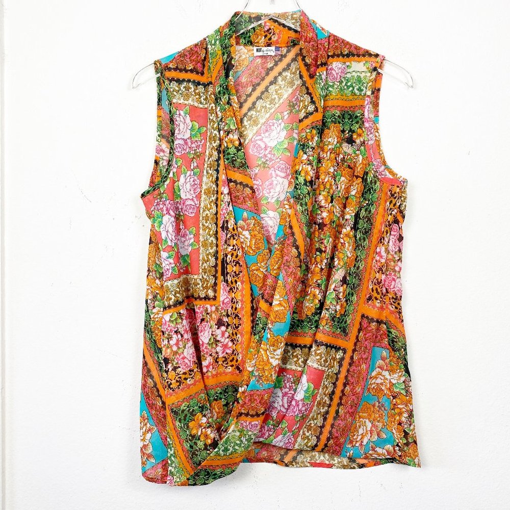 Kut From The Kloth Floral Patchwork Draped Tank L